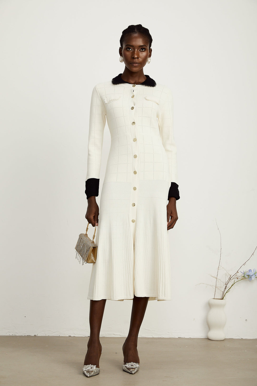 Levoire | Bande Contrastée Robe Chemise Tricotée