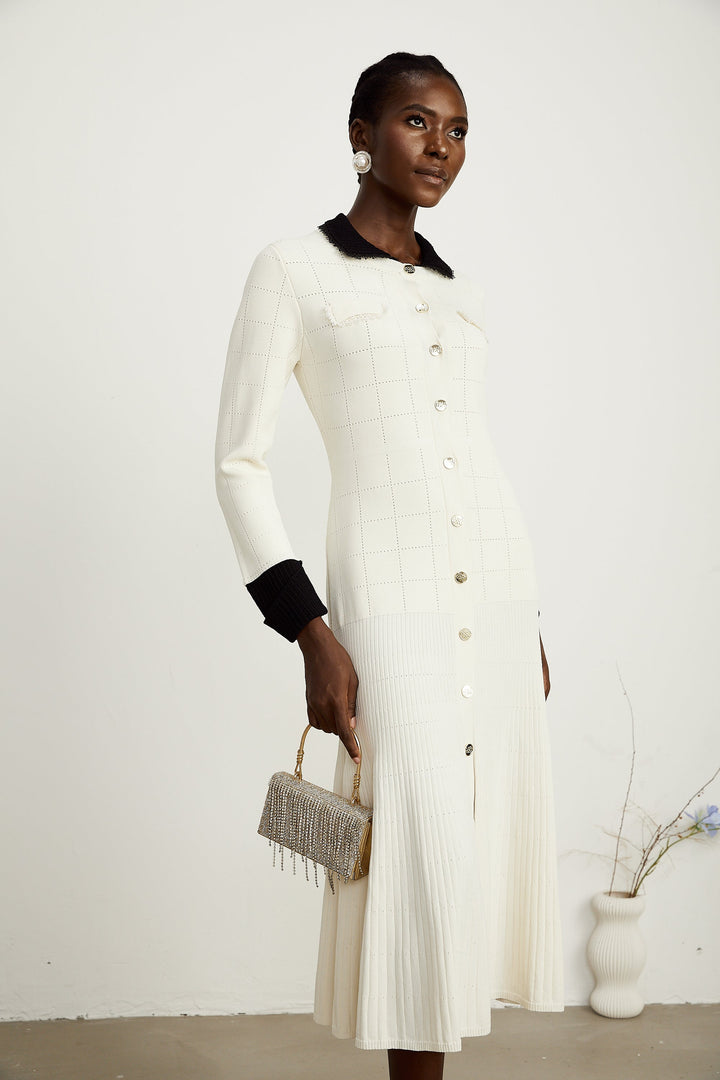 Levoire | Bande Contrastée Robe Chemise Tricotée