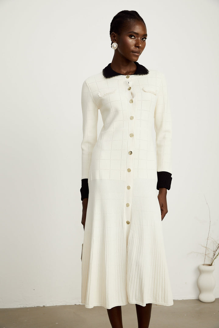 Levoire | Bande Contrastée Robe Chemise Tricotée