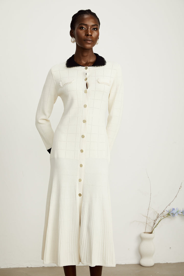 Levoire | Bande Contrastée Robe Chemise Tricotée