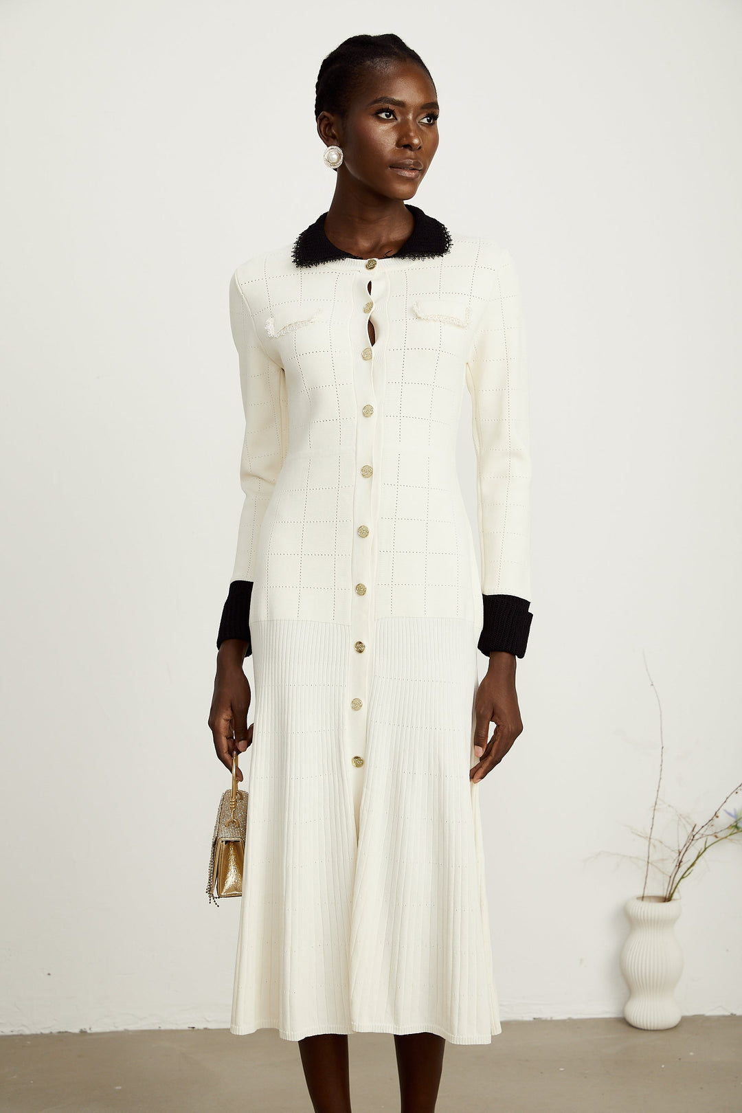 Levoire | Bande Contrastée Robe Chemise Tricotée