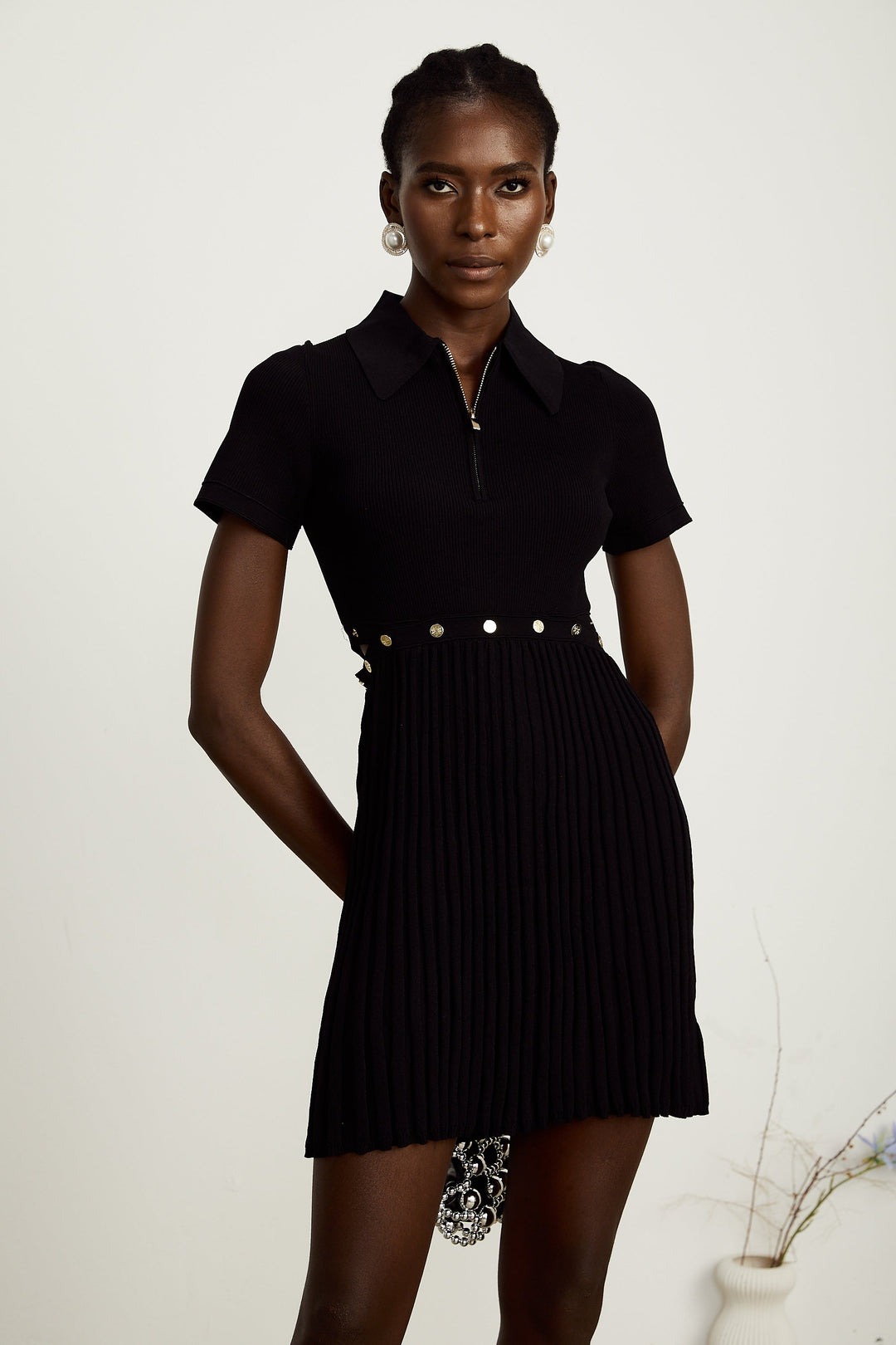Levoire | Robe En Tricot Plissée Noire
