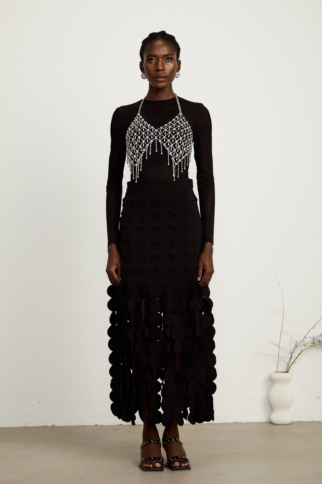 Levoire | Conception Disque Jupe Maxi Franges Noir