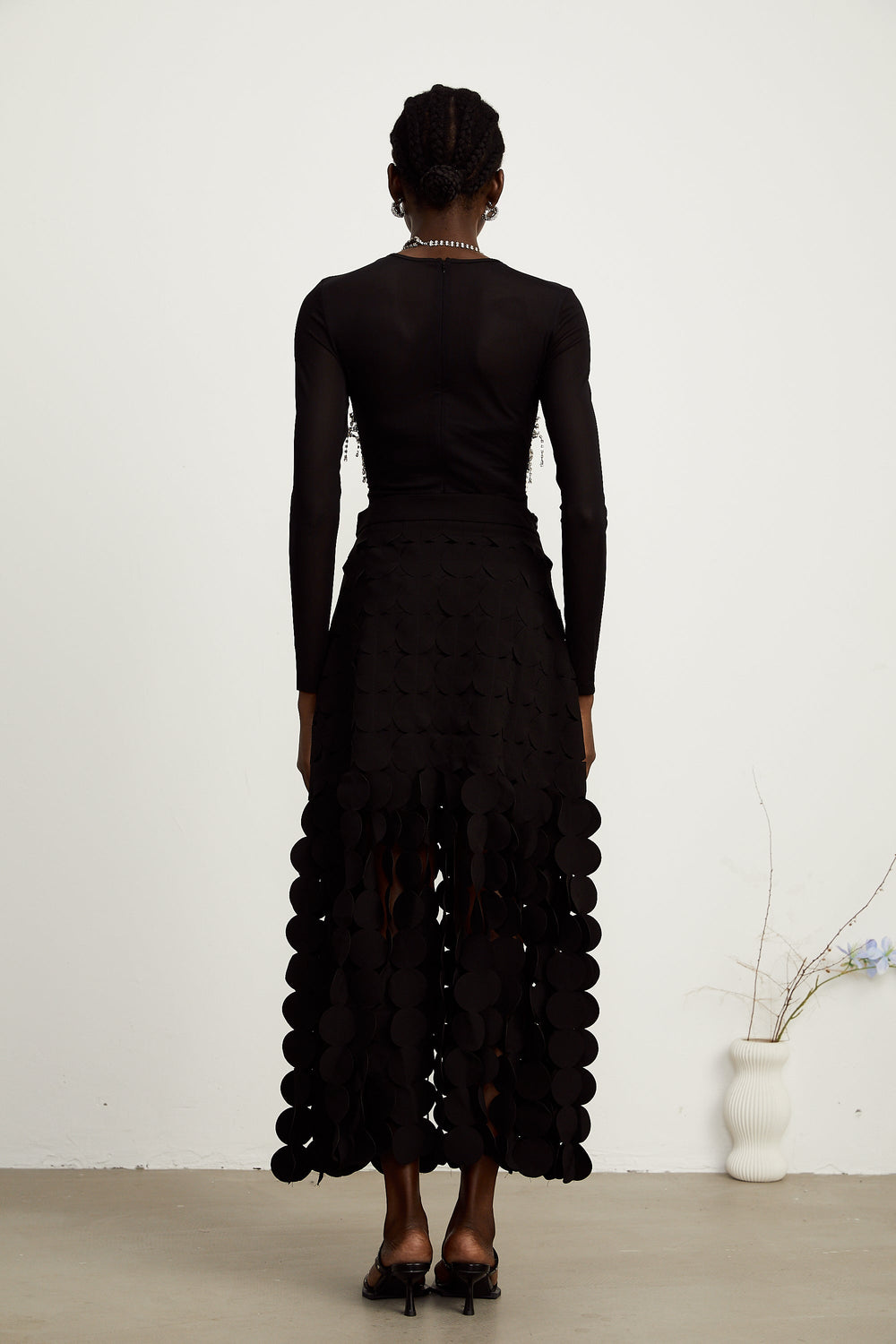 Levoire | Conception Disque Jupe Maxi Franges Noir