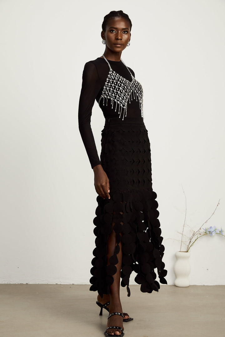Levoire | Conception Disque Jupe Maxi Franges Noir