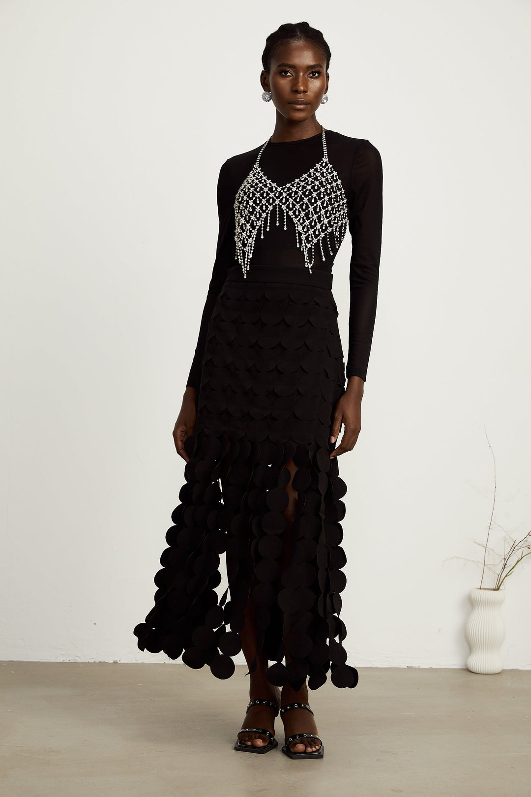 Levoire | Conception Disque Jupe Maxi Franges Noir