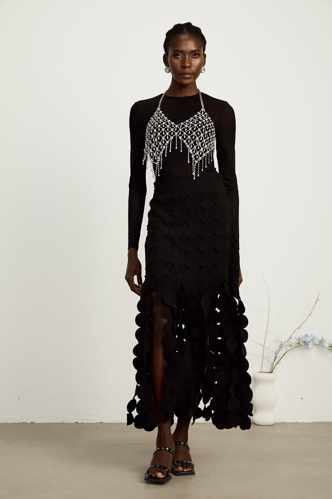 Levoire | Conception Disque Jupe Maxi Franges Noir