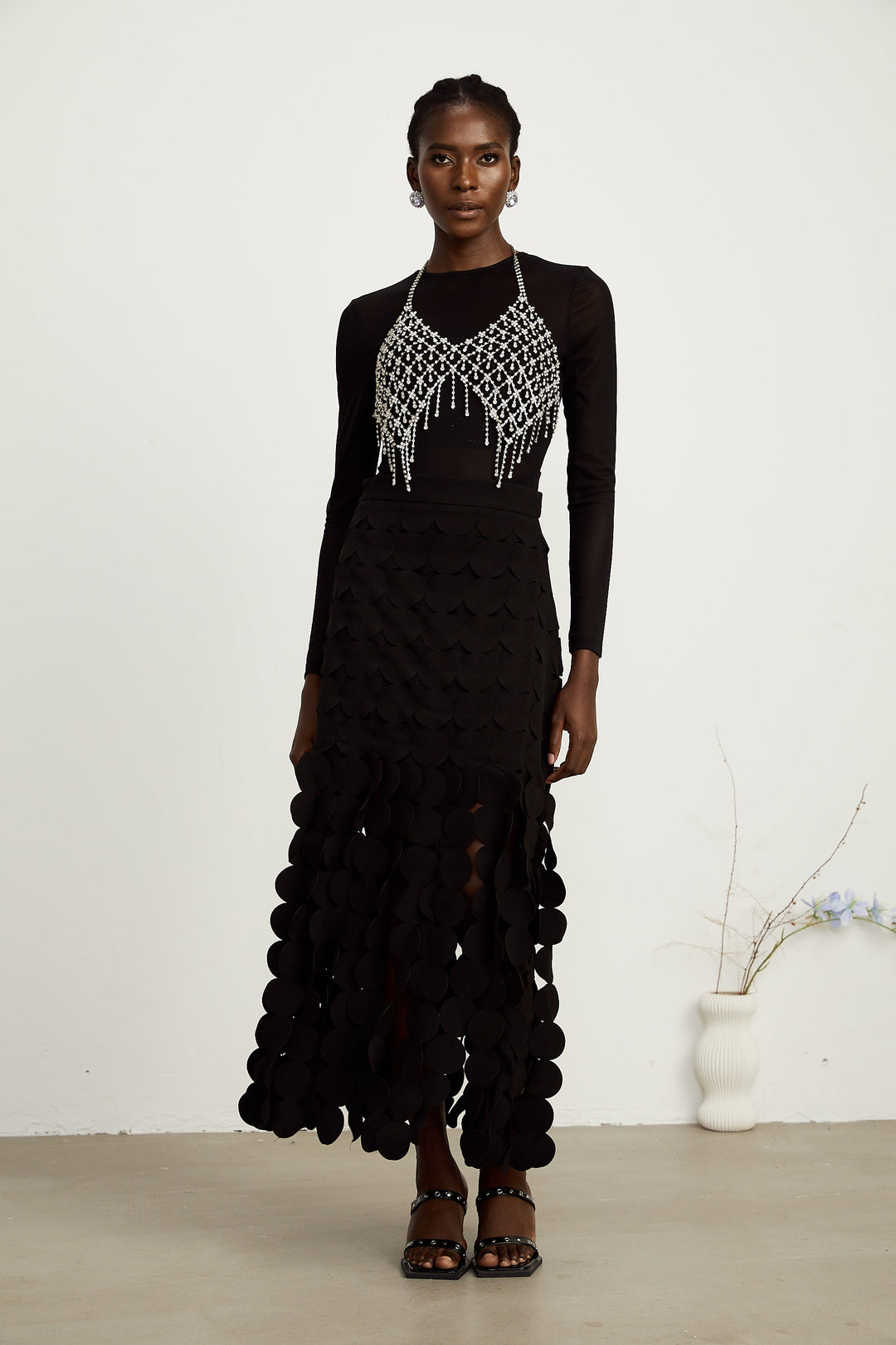 Levoire | Conception Disque Jupe Maxi Franges Noir