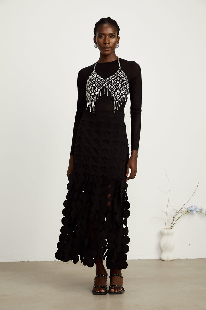 Levoire | Conception Disque Jupe Maxi Franges Noir