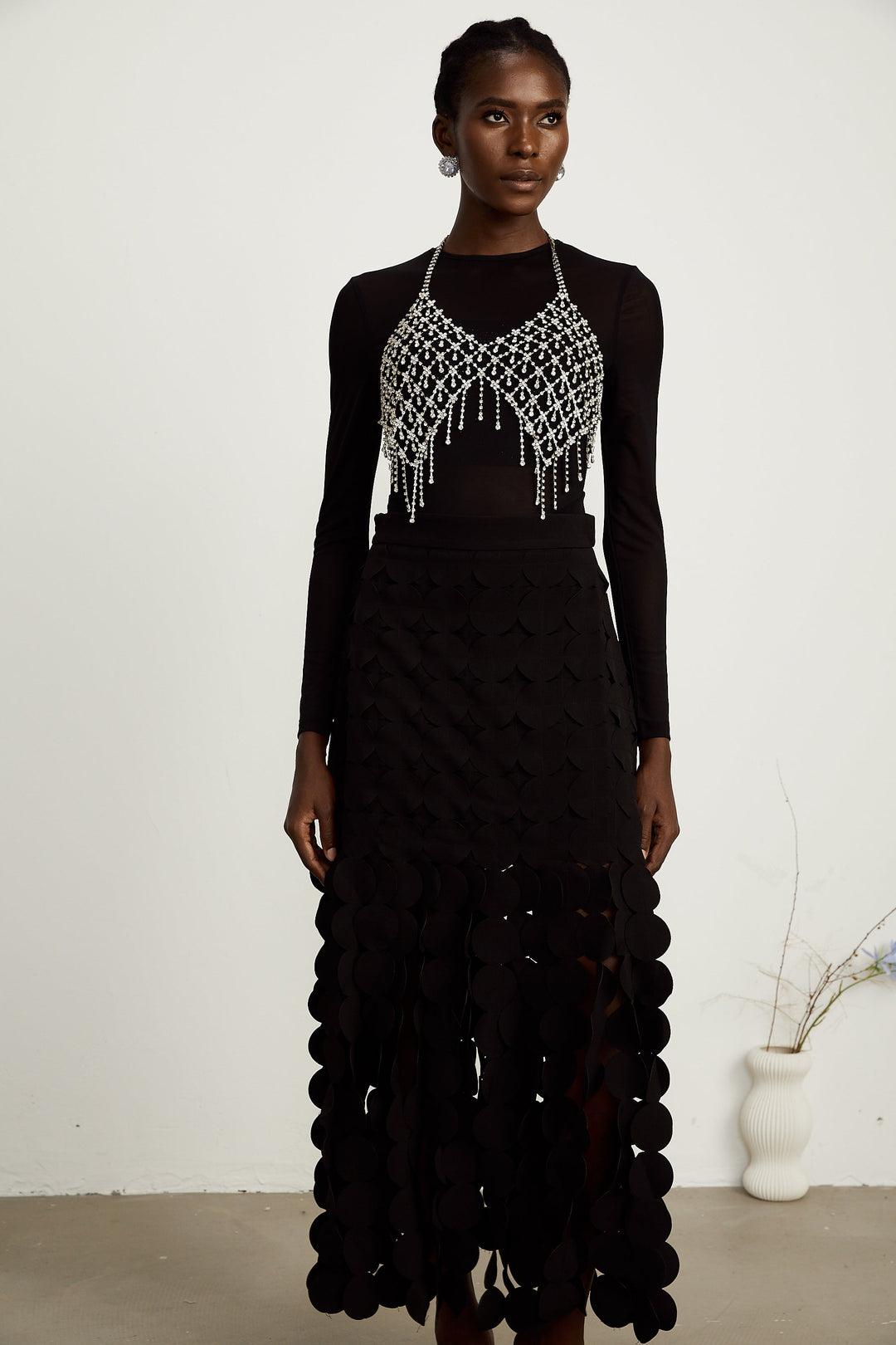 Levoire | Conception Disque Jupe Maxi Franges Noir