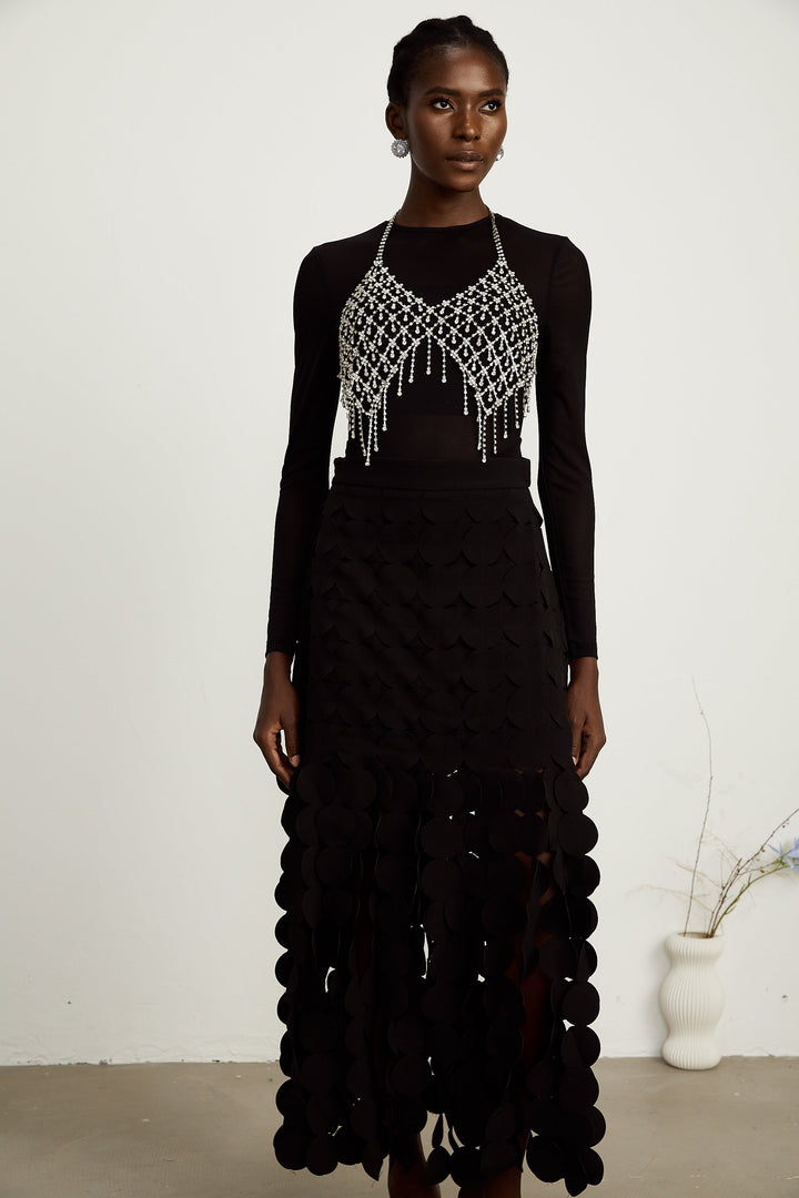 Levoire | Conception Disque Jupe Maxi Franges Noir