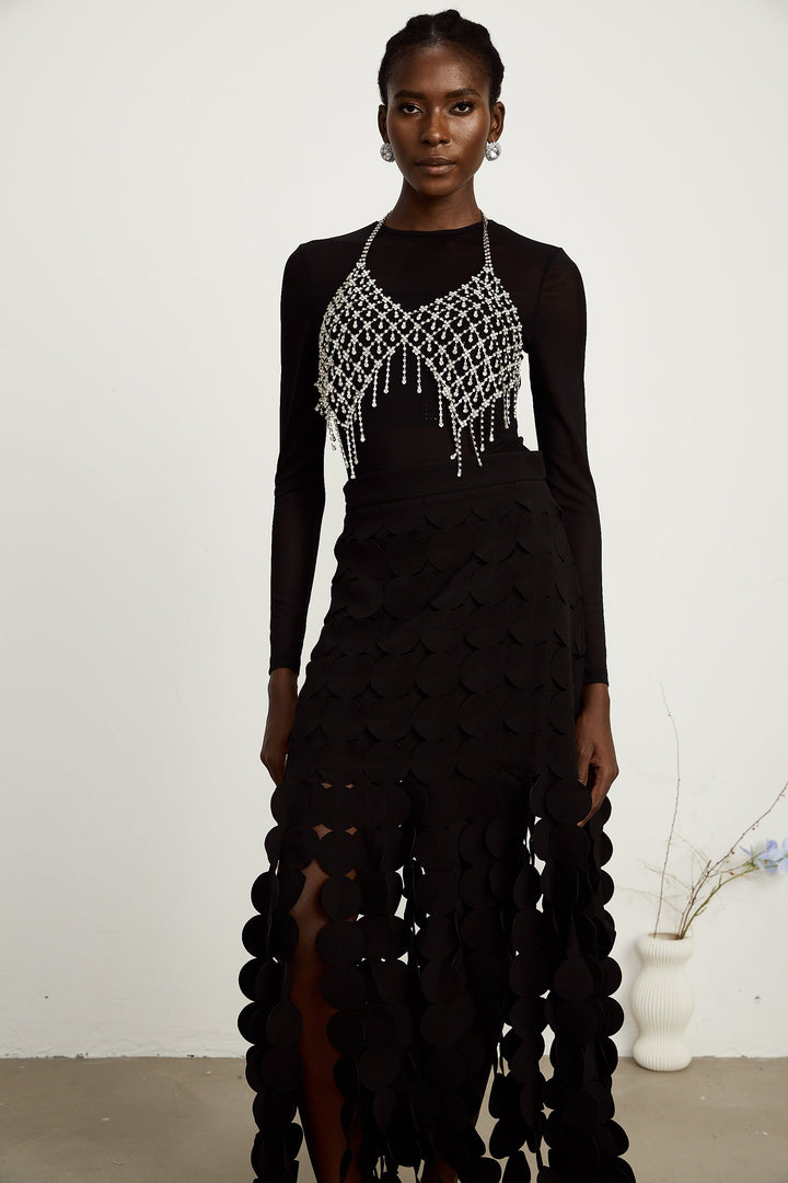 Levoire | Conception Disque Jupe Maxi Franges Noir