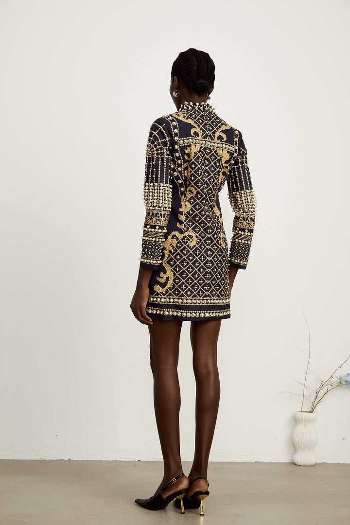 Levoire | Faux Perle Manches Longues Mini Robe