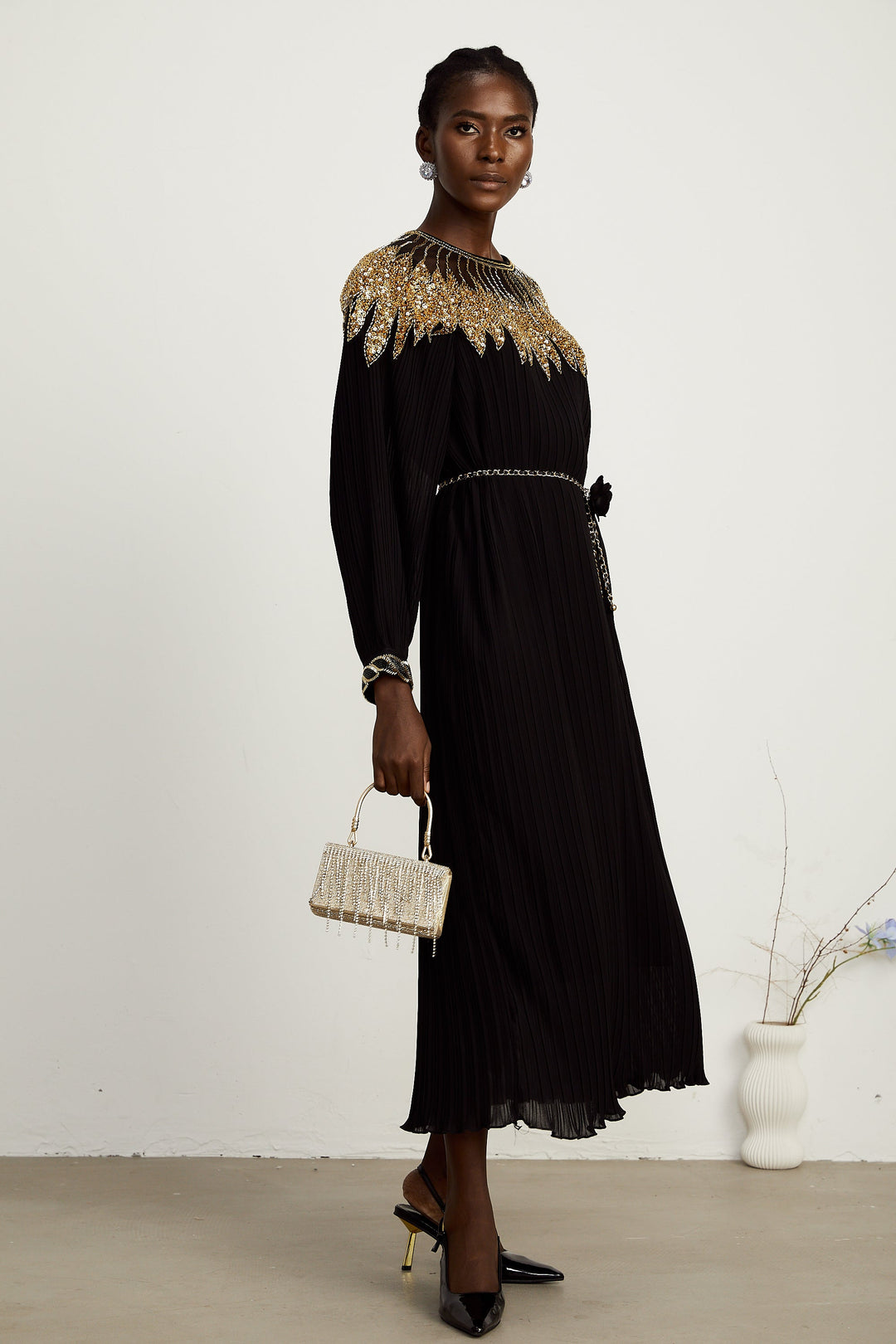 Levoire | Robe Midi À Panneaux En Tulle Pailleté Noir