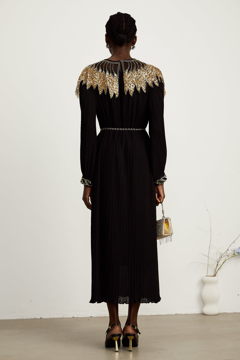 Levoire | Robe Midi À Panneaux En Tulle Pailleté Noir