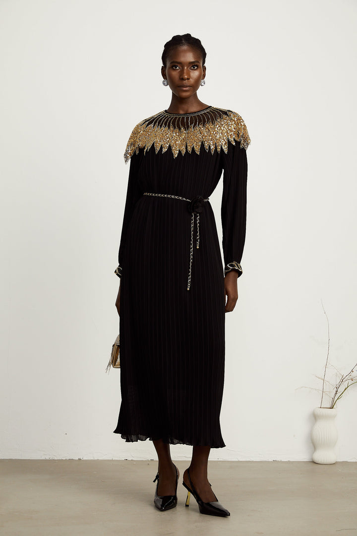 Levoire | Robe Midi À Panneaux En Tulle Pailleté Noir