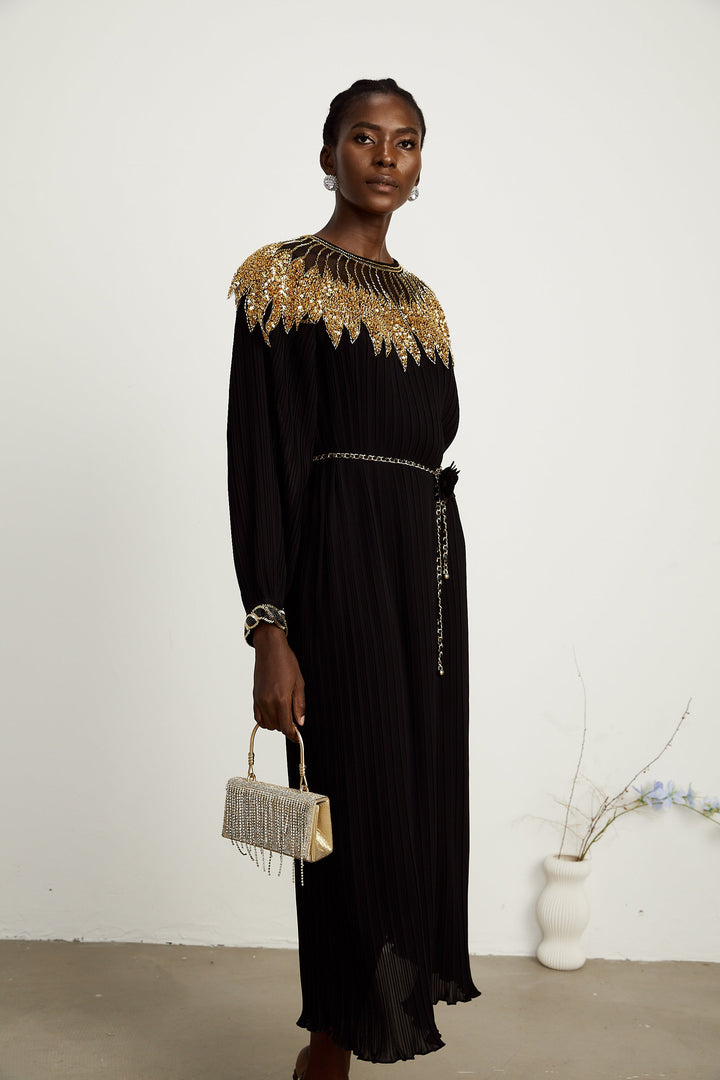 Levoire | Robe Midi À Panneaux En Tulle Pailleté Noir