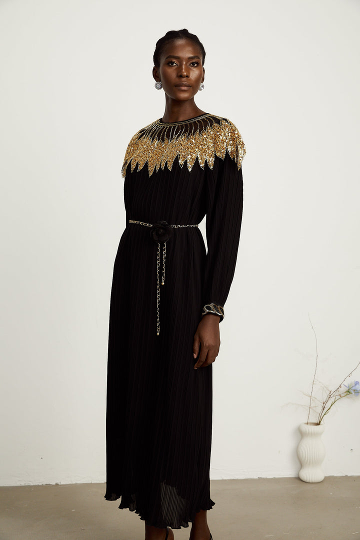 Levoire | Robe Midi À Panneaux En Tulle Pailleté Noir