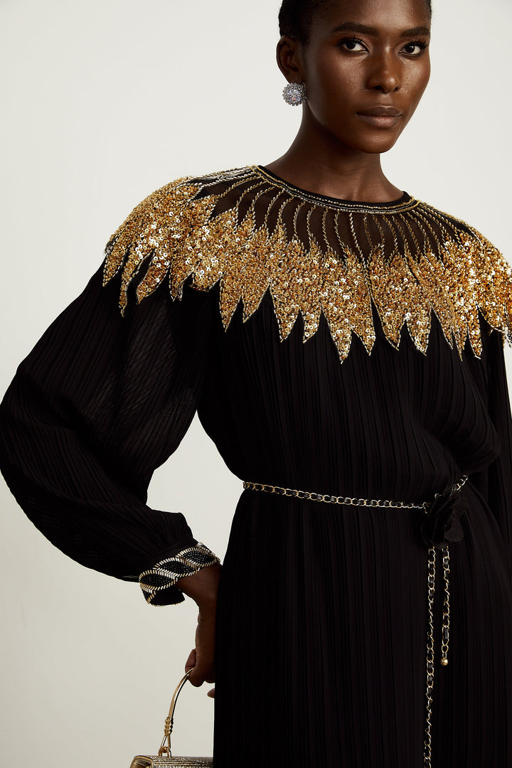 Levoire | Robe Midi À Panneaux En Tulle Pailleté Noir