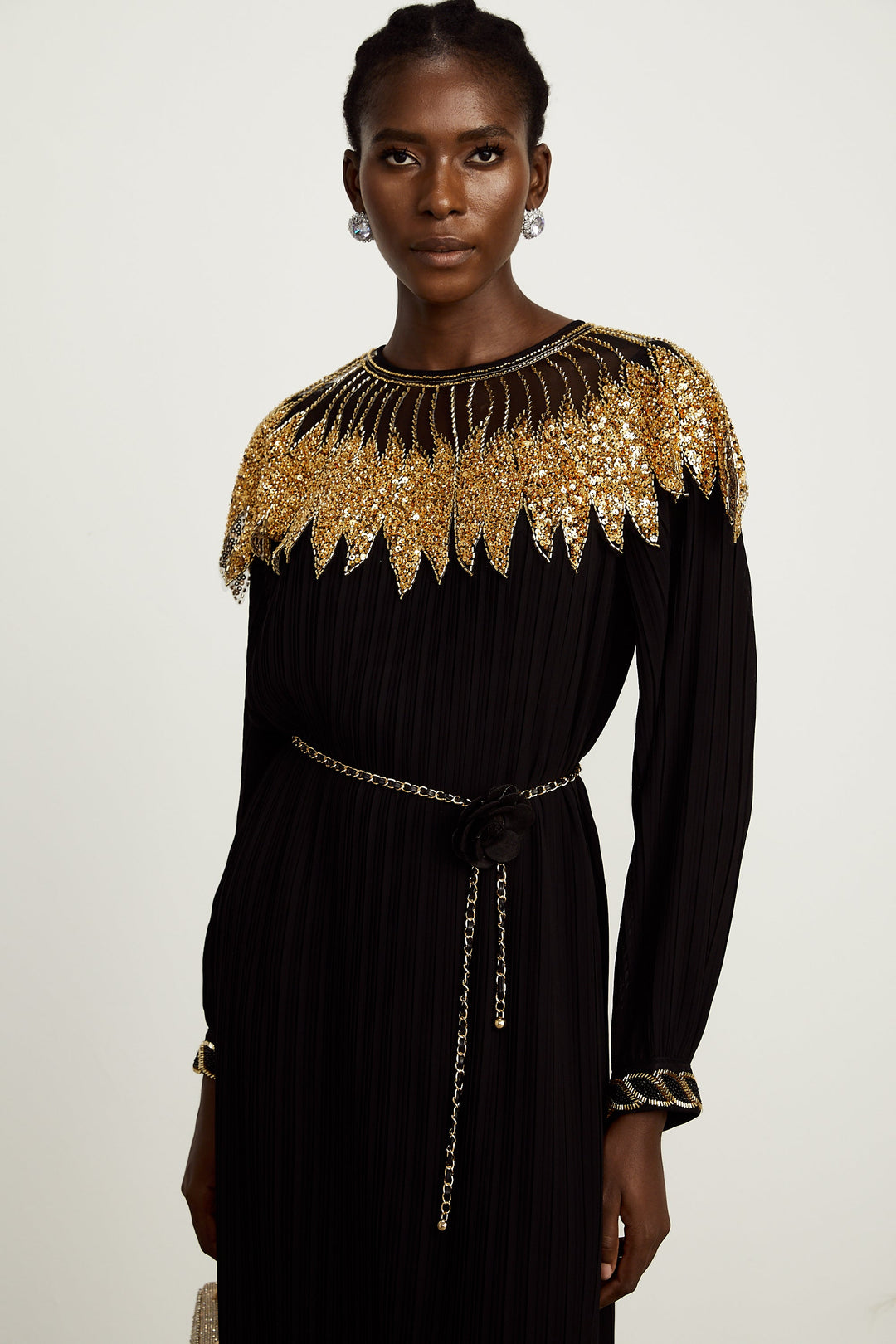 Levoire | Robe Midi À Panneaux En Tulle Pailleté Noir