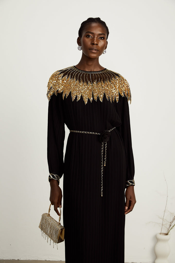 Levoire | Robe Midi À Panneaux En Tulle Pailleté Noir