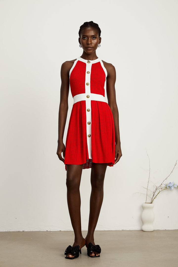 Levoire | Bordure De Contraste Rouge Sans Manches Robe Mini Tricot