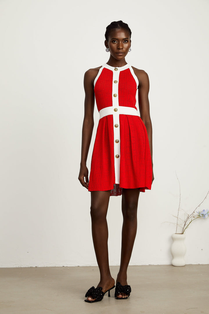 Levoire | Bordure De Contraste Rouge Sans Manches Robe Mini Tricot