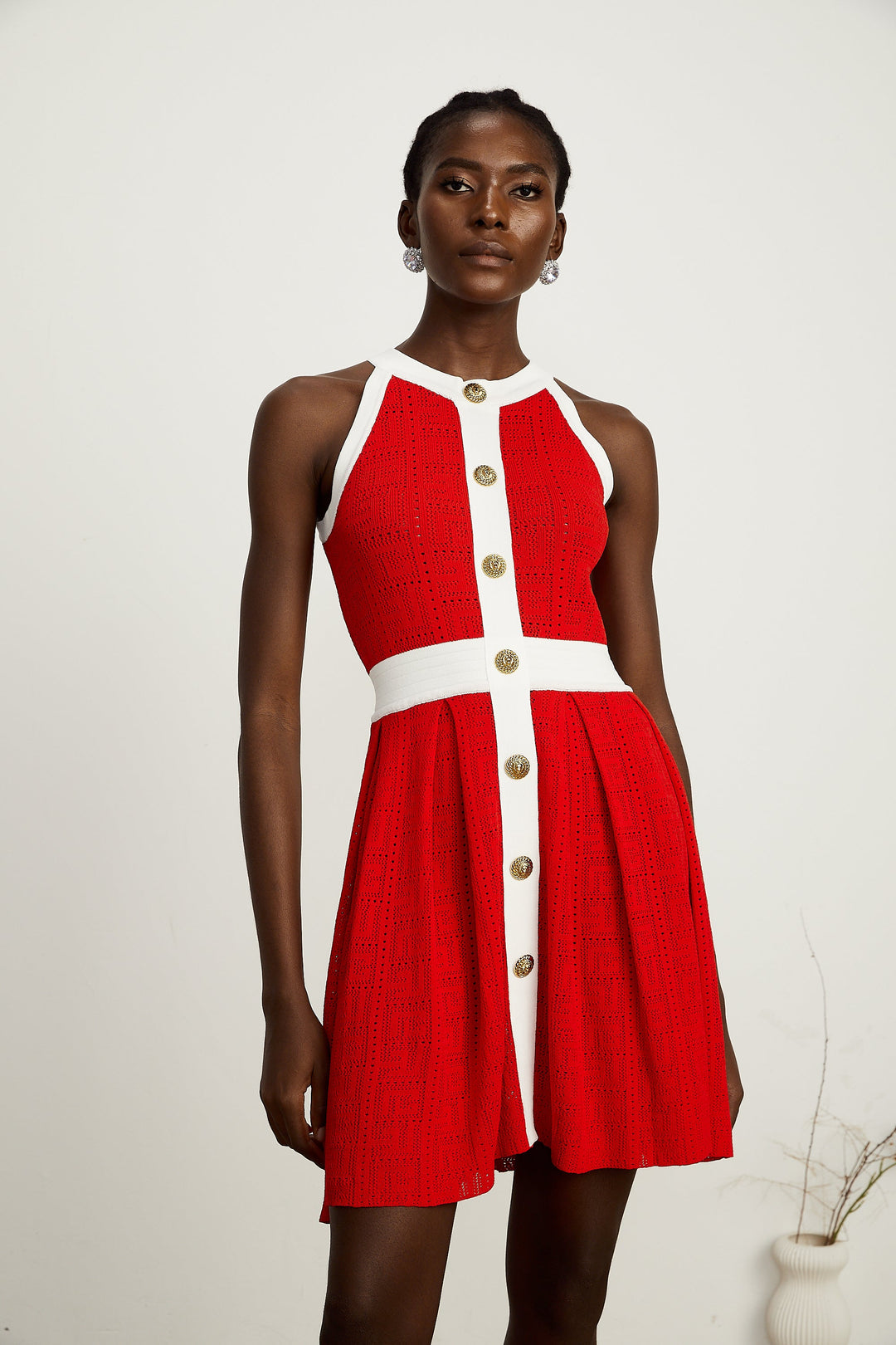 Levoire | Bordure De Contraste Rouge Sans Manches Robe Mini Tricot