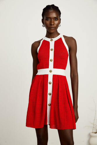 Levoire | Bordure De Contraste Rouge Sans Manches Robe Mini Tricot