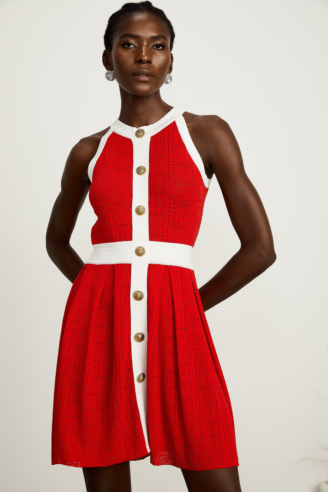 Levoire | Bordure De Contraste Rouge Sans Manches Robe Mini Tricot