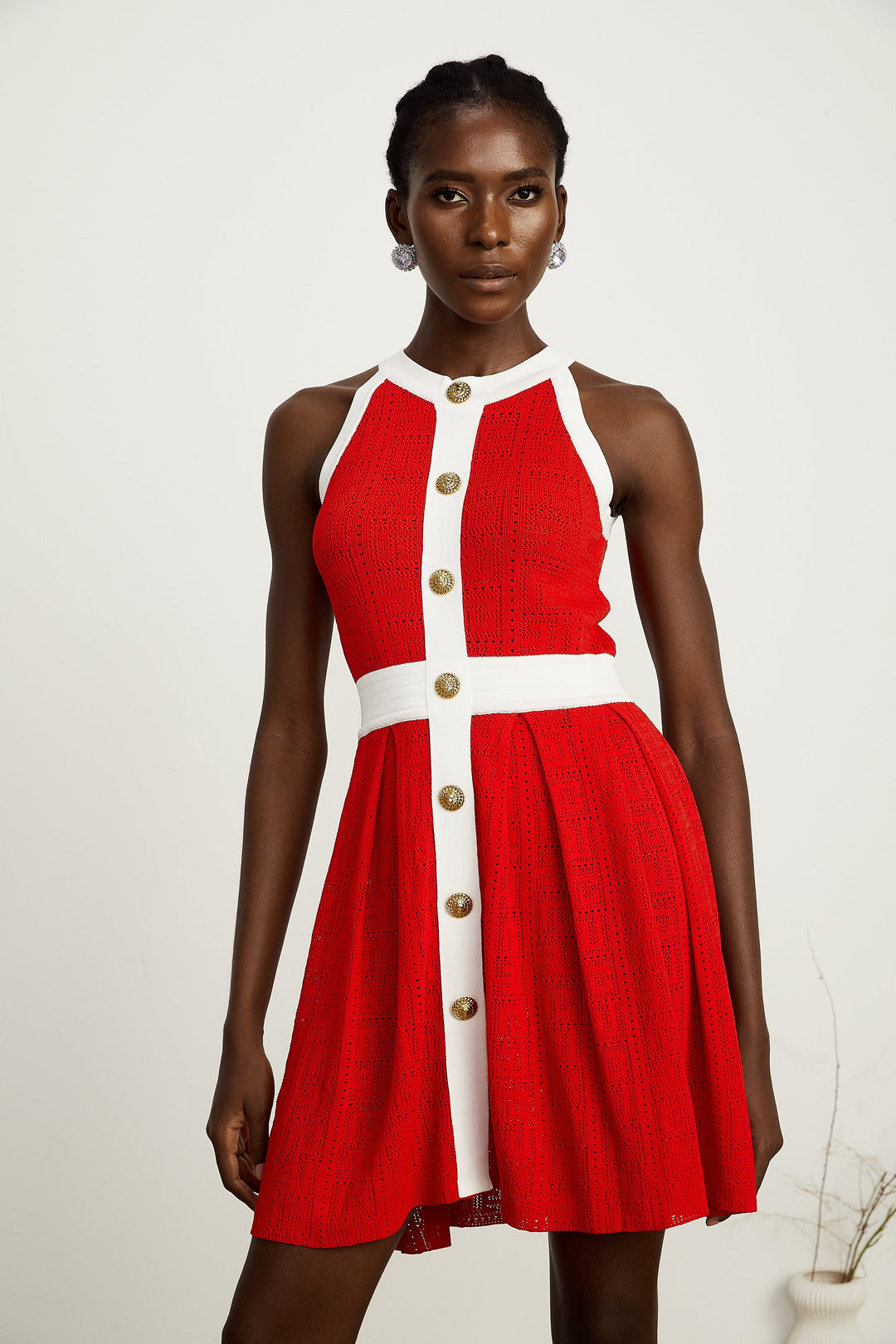 Levoire | Bordure De Contraste Rouge Sans Manches Robe Mini Tricot