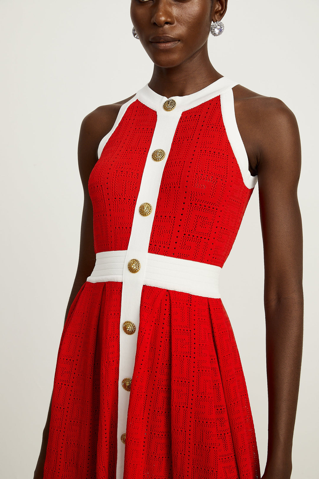 Levoire | Bordure De Contraste Rouge Sans Manches Robe Mini Tricot