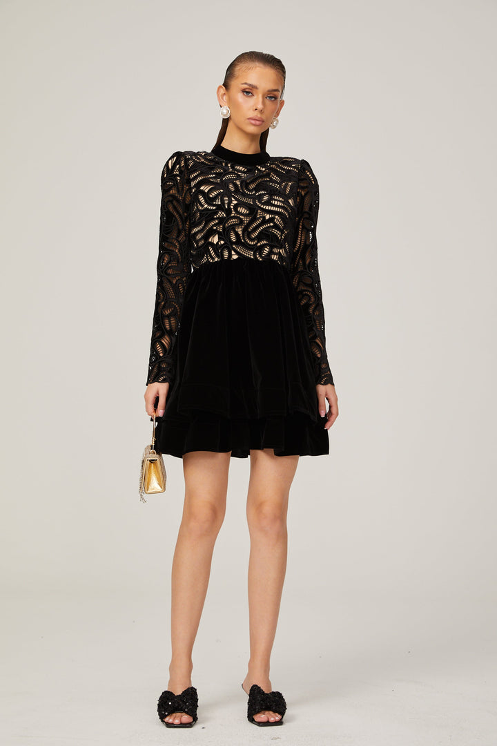 Levoire | Robe Mini En Velours Noir Avec Décolleté