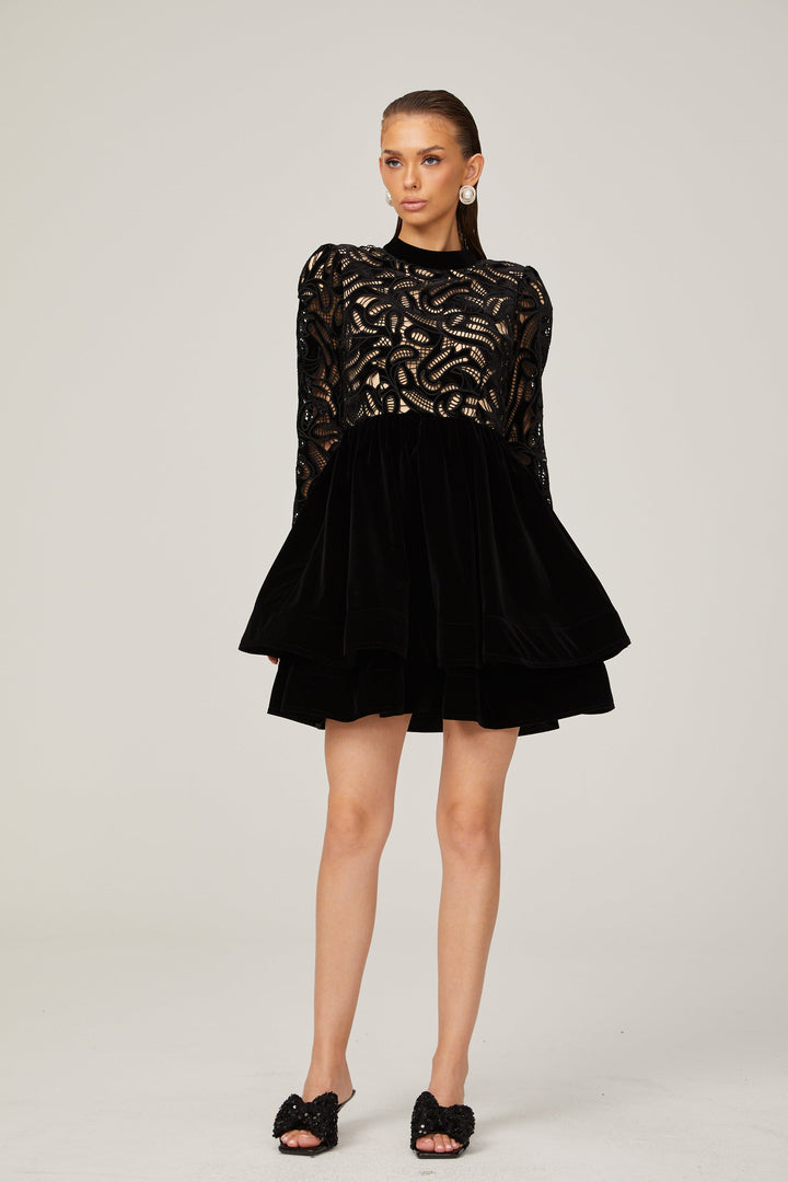 Levoire | Robe Mini En Velours Noir Avec Décolleté