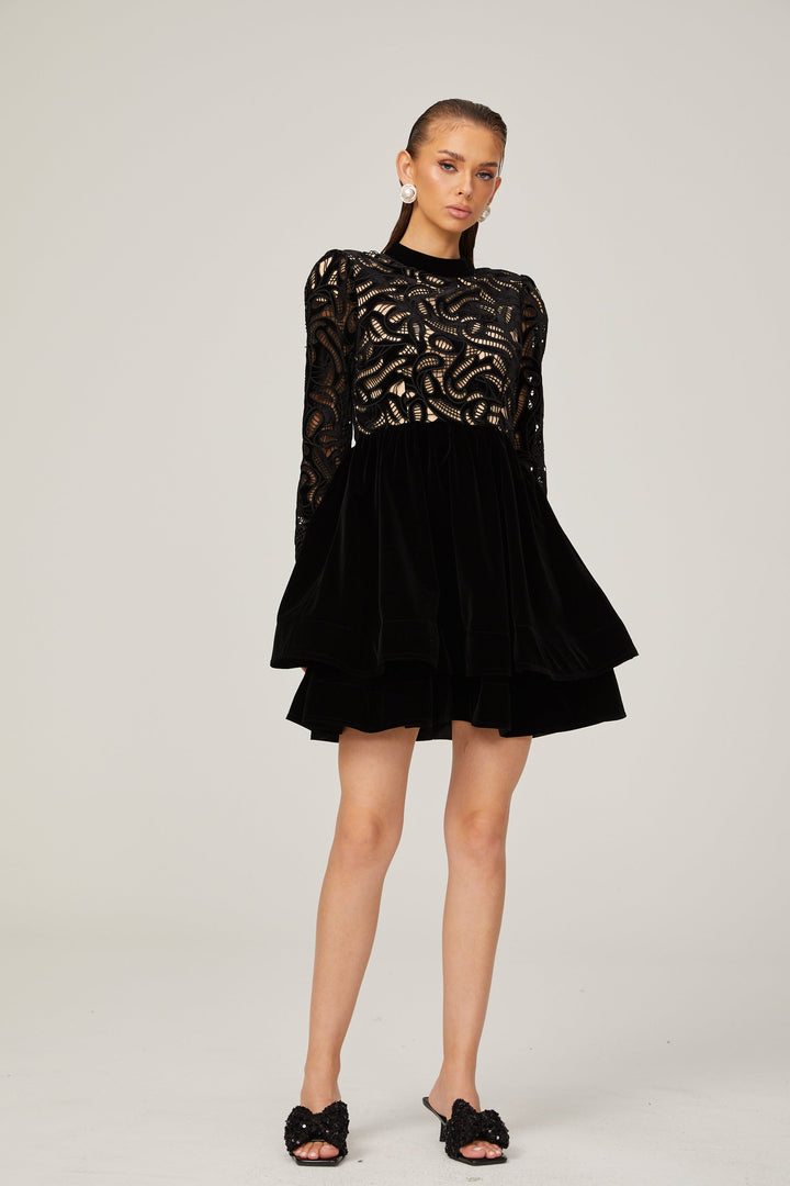 Levoire | Robe Mini En Velours Noir Avec Décolleté
