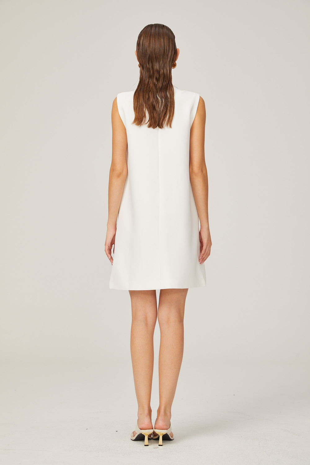 Levoire | A-Ligne Sans Manches Robe Mini En Tweed Perlée Blanche