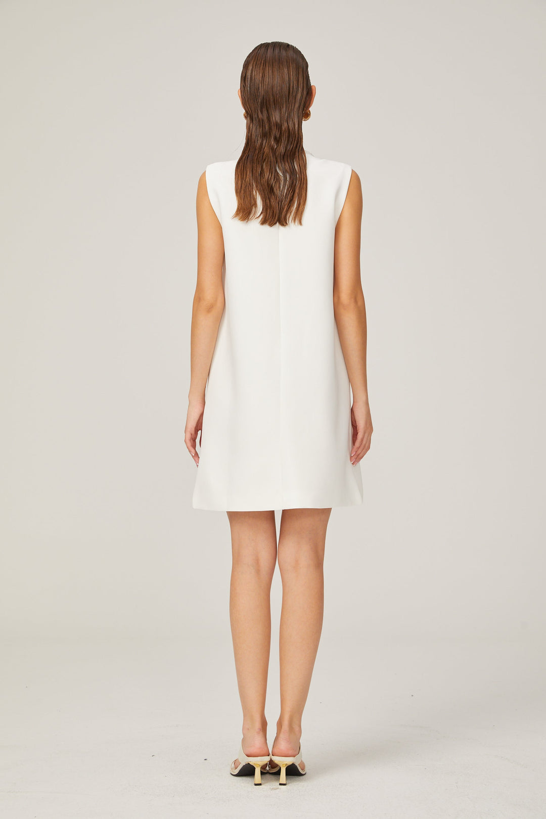 Levoire | A-Ligne Sans Manches Robe Mini En Tweed Perlée Blanche