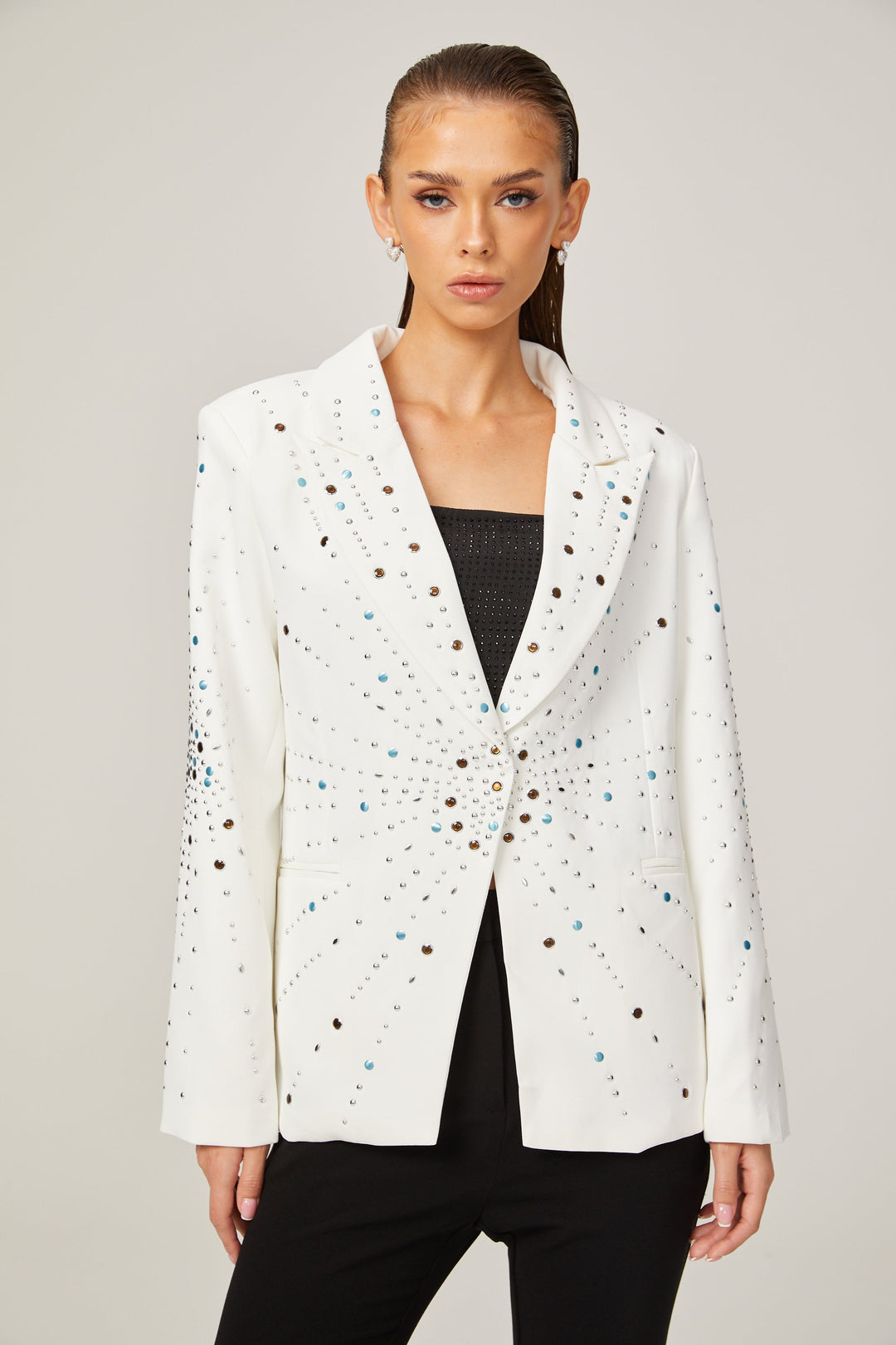 Levoire | Veste Bleue Avec Strass Blancs