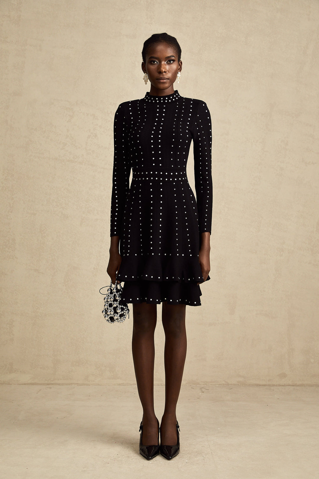 Levoire | Noir Ensemble De Volants Ornés Robe Mini Tricot