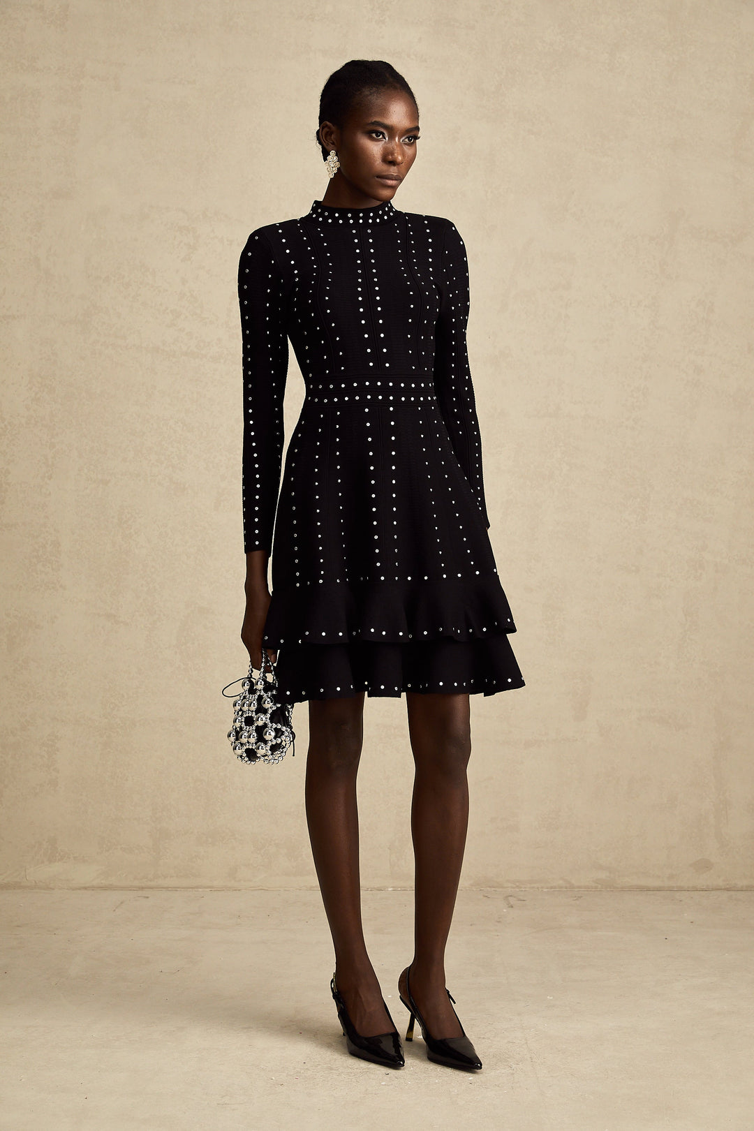 Levoire | Noir Ensemble De Volants Ornés Robe Mini Tricot