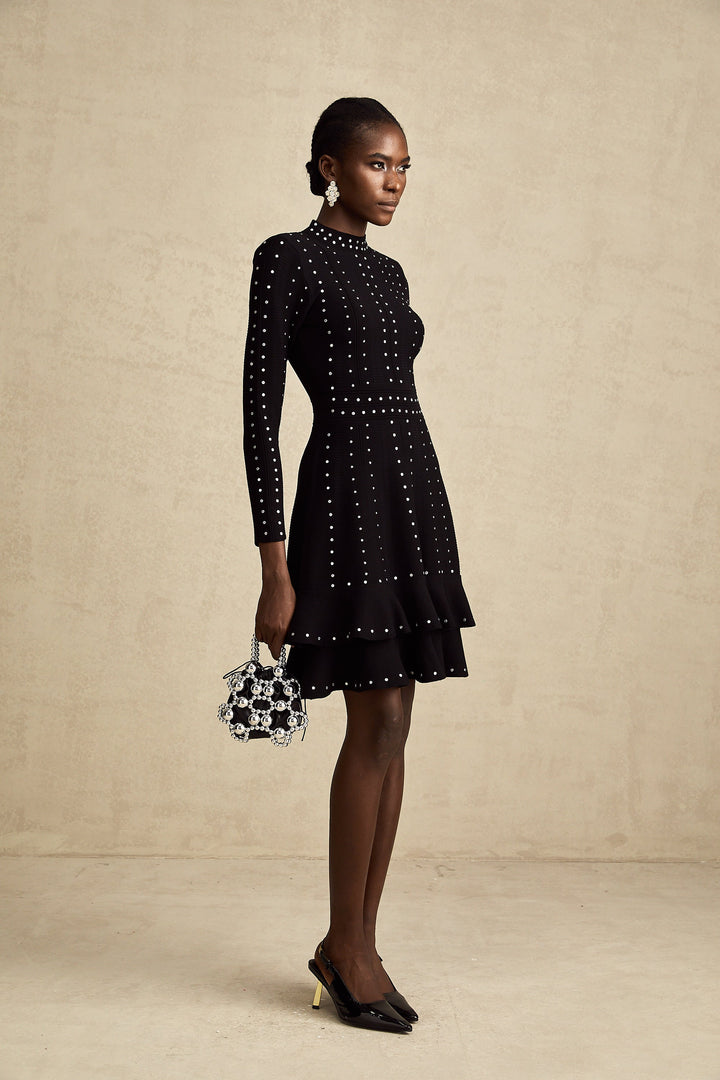 Levoire | Noir Ensemble De Volants Ornés Robe Mini Tricot