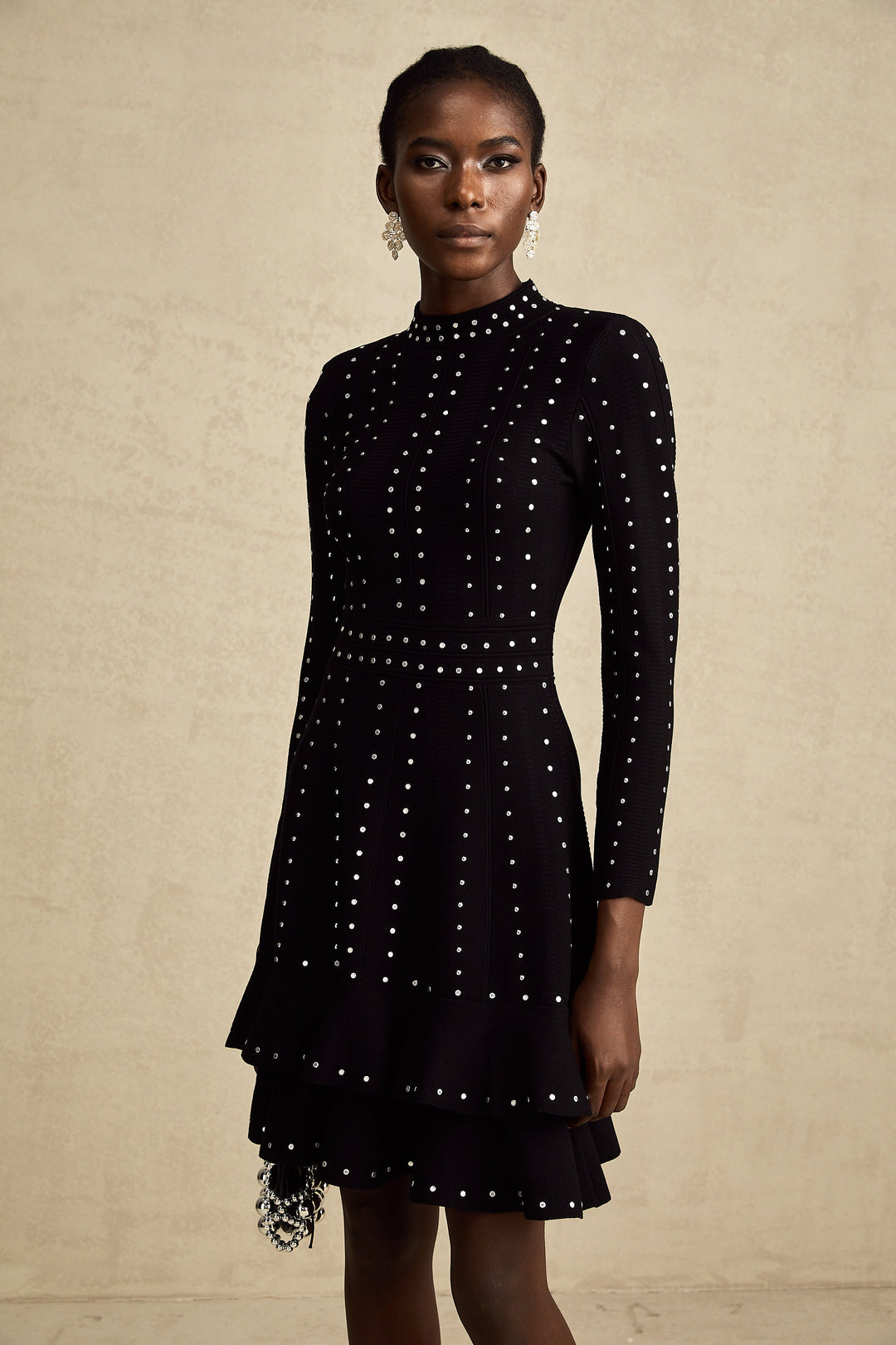 Levoire | Noir Ensemble De Volants Ornés Robe Mini Tricot
