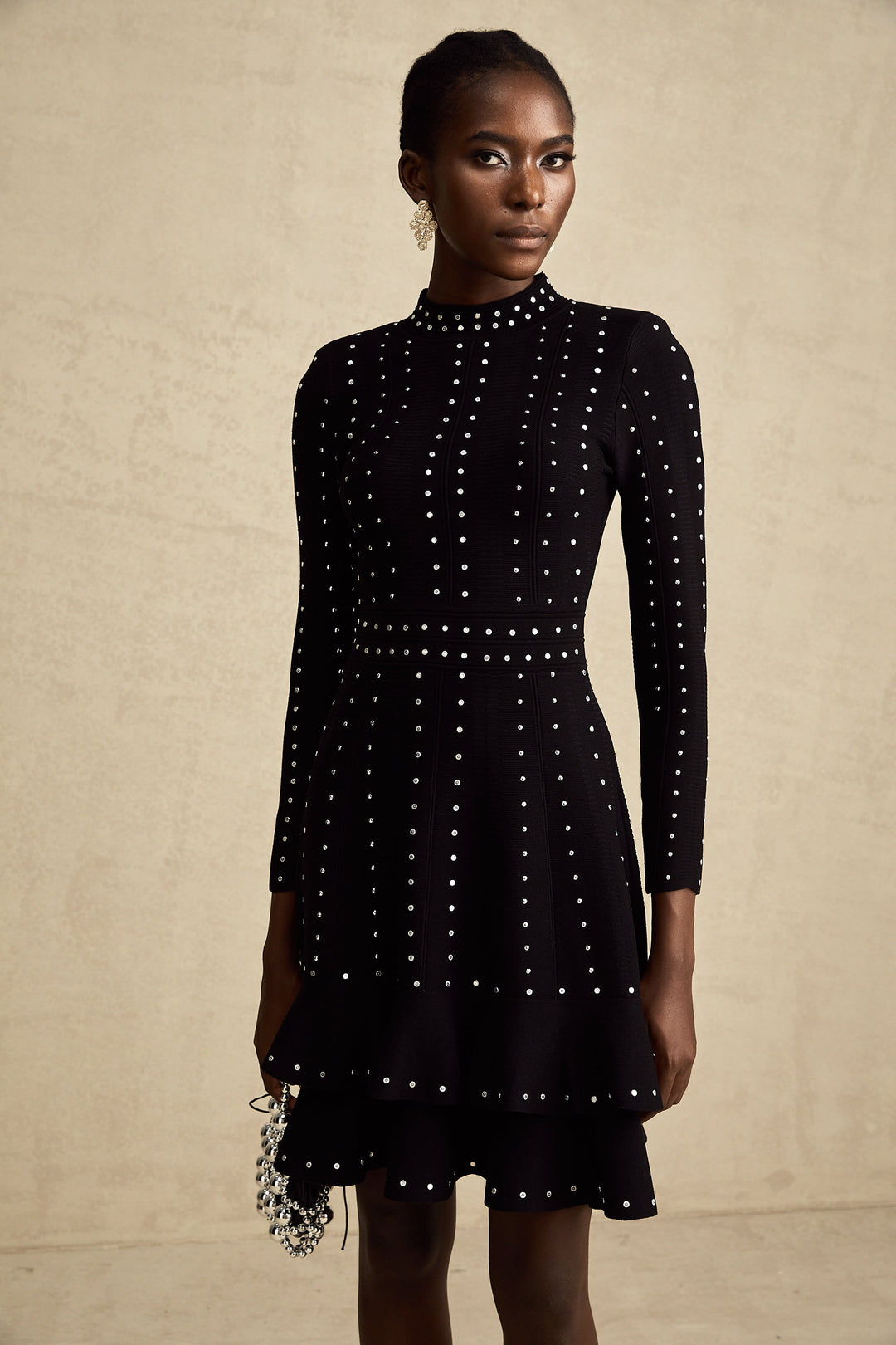 Levoire | Noir Ensemble De Volants Ornés Robe Mini Tricot