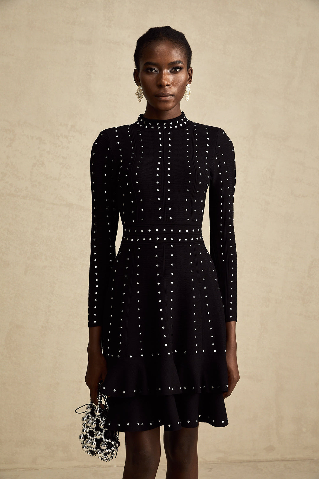 Levoire | Noir Ensemble De Volants Ornés Robe Mini Tricot