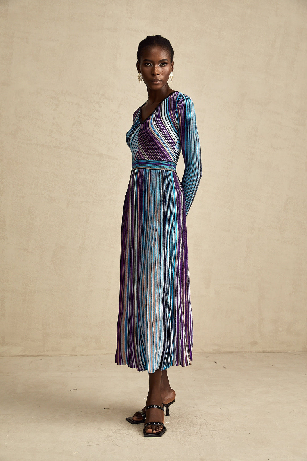 Levoire | Robe Midi Plissée Métallique Bleue