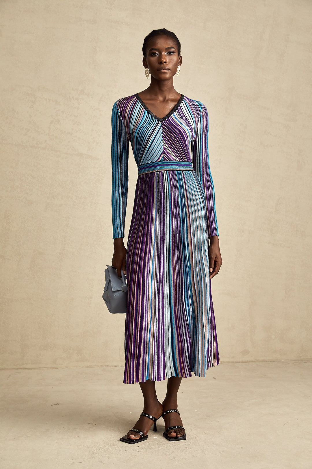 Levoire | Robe Midi Plissée Métallique Bleue