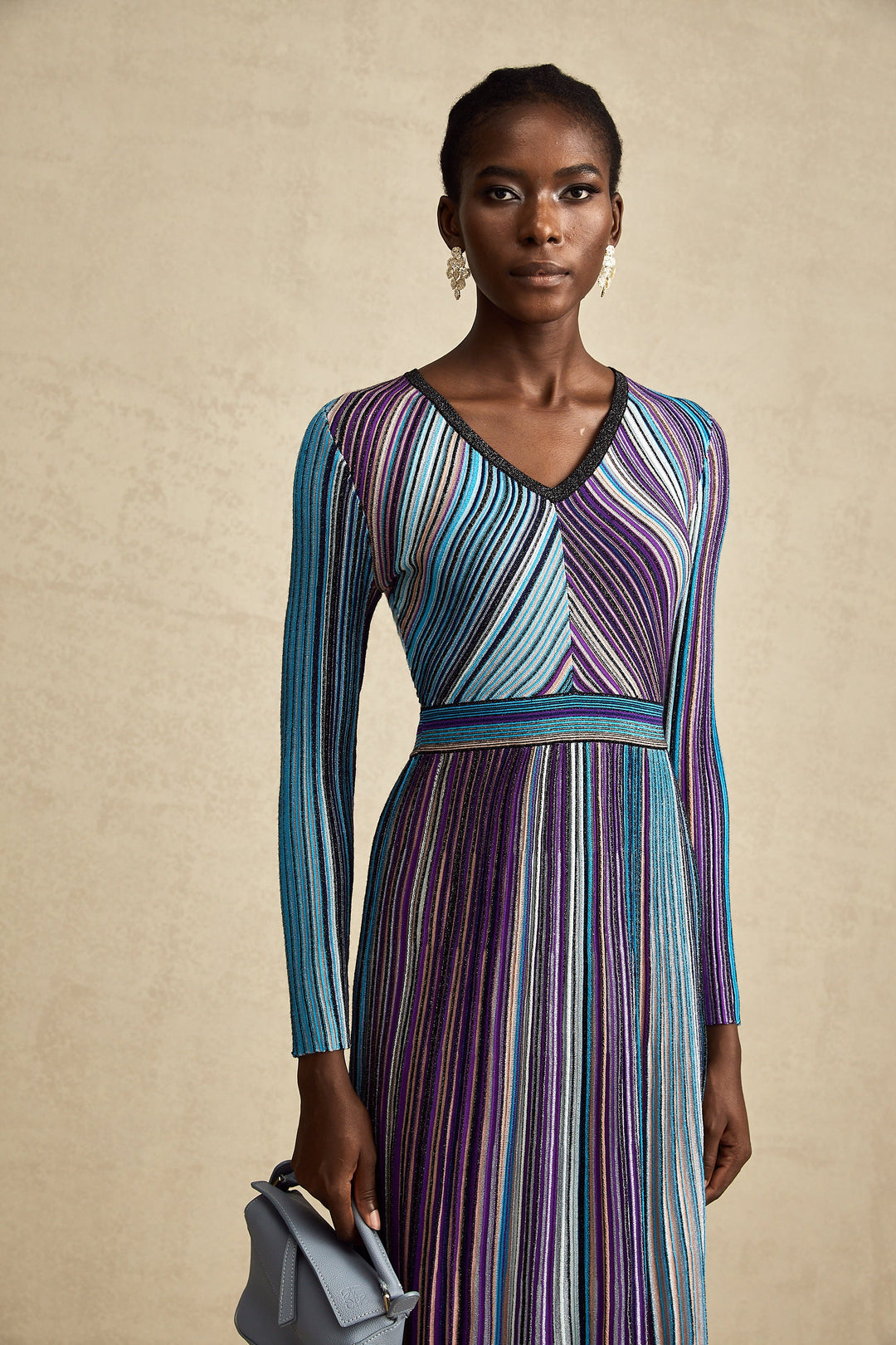 Levoire | Robe Midi Plissée Métallique Bleue