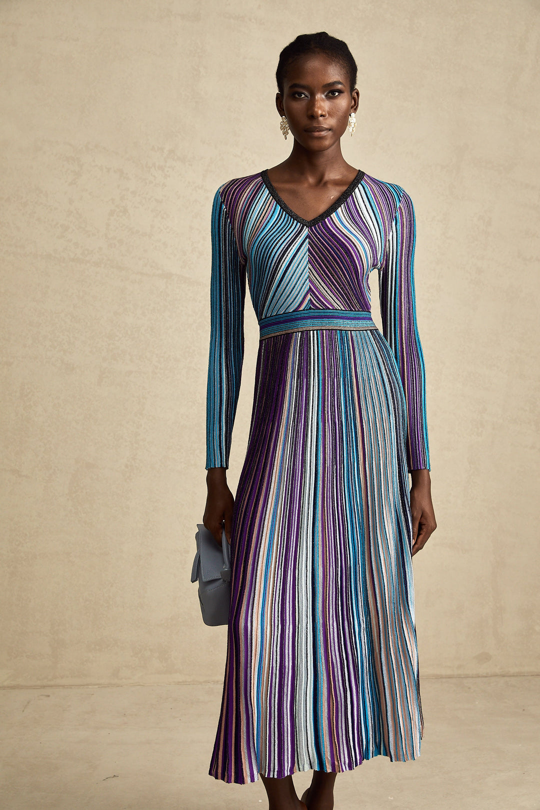Levoire | Robe Midi Plissée Métallique Bleue