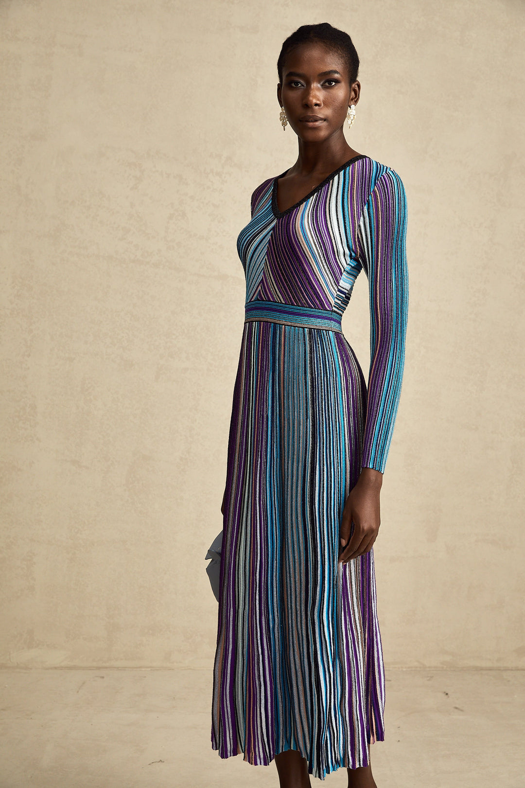 Levoire | Robe Midi Plissée Métallique Bleue