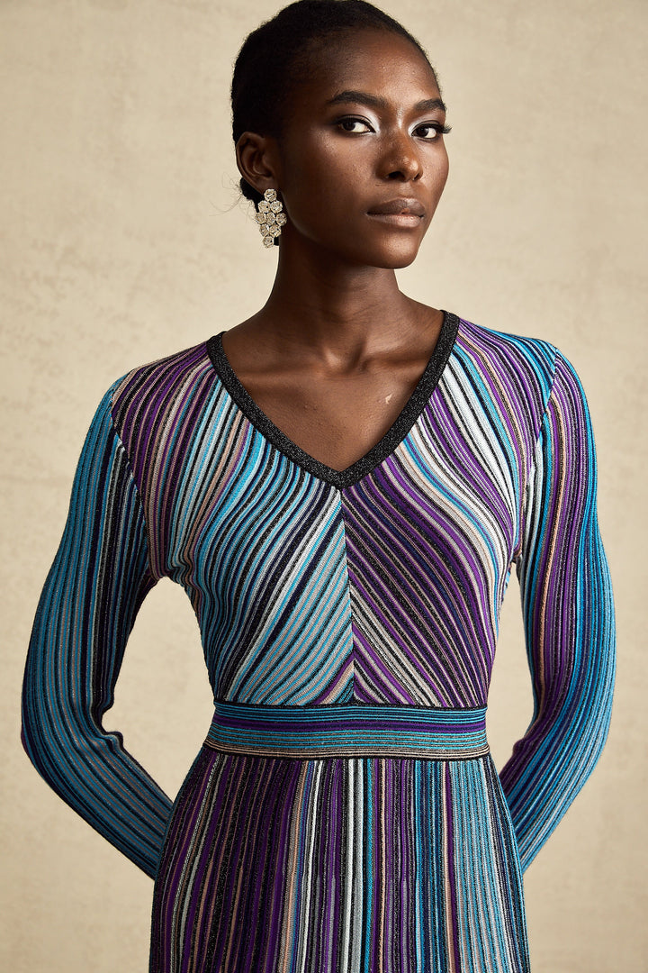 Levoire | Robe Midi Plissée Métallique Bleue